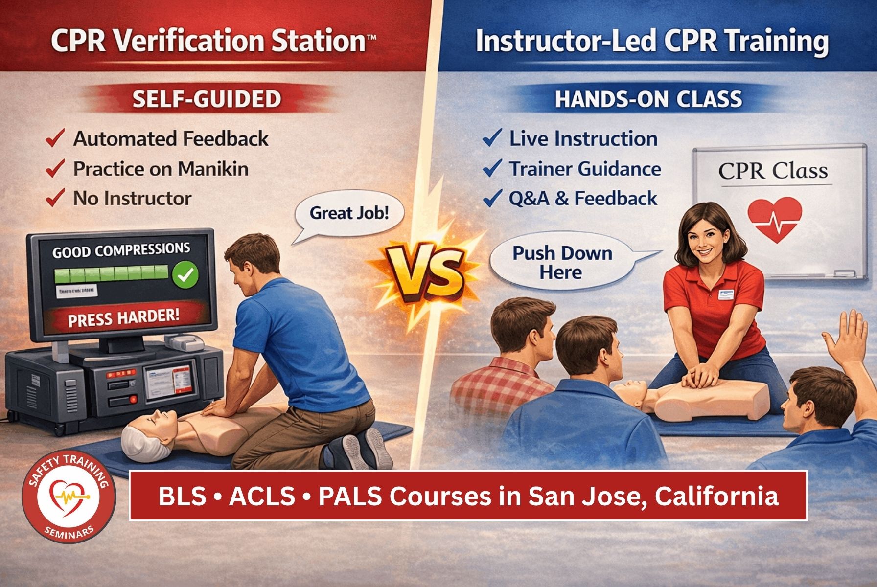 Instructor-Led Training vs. CPR Verification Stations BLS, ACLS, and PALS Courses in San Jose, CA